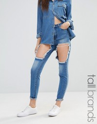 Джинсы скинни с завышенной талией и прорехами Missguided Tall