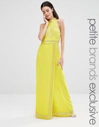 Платье макси с высокой горловиной и отделкой Maya Petite - Желтый