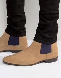 Песочные замшевые ботинки челси с контрастными вставками ASOS - Stone