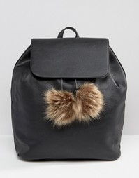 Рюкзак с помпонами из искусственного меха Glamorous Simple - Черный