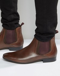 Коричневые кожаные ботинки челси с цветными резинками ASOS