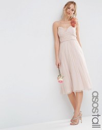 Платье миди со сборками и цветочной отделкой на плече ASOS TALL WEDDIN