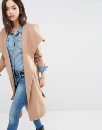 Мягкое пальто с запахом Only - Серо-коричневый