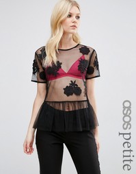 Сетчатый топ с цветочной отделкой ASOS PETITE - Черный