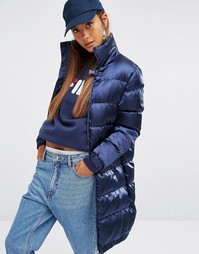 Удлиненная дутая куртка из шелковистой ткани Fila - Темно-синий