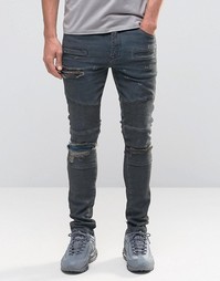 Супероблегающие рваные джинсы c заплатками и отделкой в байкерском сти Asos