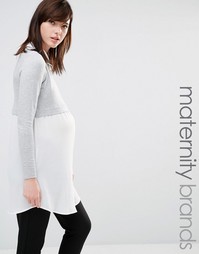 Трикотажный топ-туника 2 в 1 с воротником Mamalicious - Серый Mama.Licious