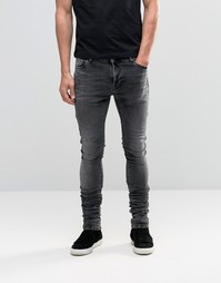 Черные мраморные удлиненные джинсы скинни со сборками ASOS