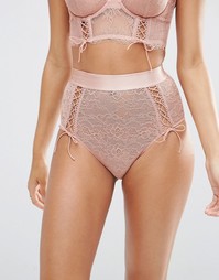 Кружевные трусики с высокой атласной талией ASOS FAYE - Blush