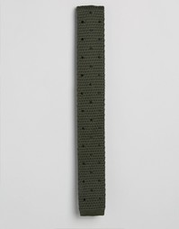 Трикотажный галстук цвета хаки в горошек ASOS - Хаки