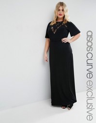 Платье макси с кружевными вставками ASOS CURVE - Черный