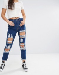 Рваные джинсы в винтажном стиле с завышенной талией Boohoo