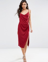 Креповое платье-сорочка миди с запахом ASOS - Темно-бордовый