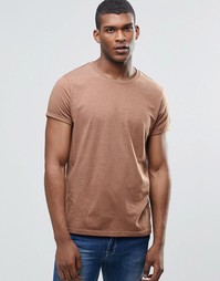Коричневая меланжевая футболка с отворотами на рукавах ASOS
