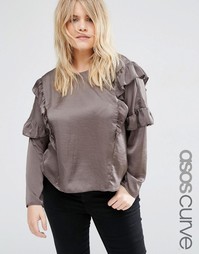 Атласный топ с оборками ASOS CURVE - Серый