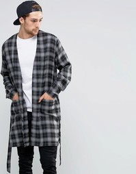 Серое кимоно в клетку с поясом ASOS - Серый