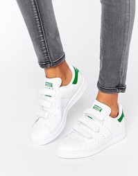 Белые с зеленым кроссовки на липучках adidas Originals Stan Smith