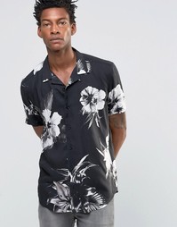 Вискозная рубашка классического кроя с гавайским принтом ASOS - Черный