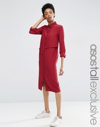 Платье-рубашка миди с асимметричными оборками ASOS TALL - Maroon