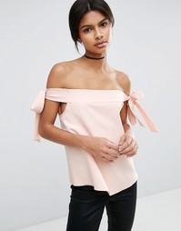 Топ из крепа с открытыми плечами и завязками ASOS - Blush