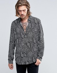 Рубашка классического кроя из вискозы с принтом пейсли ASOS - Черный