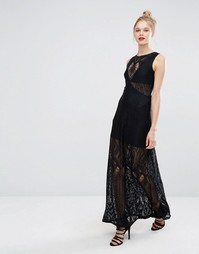 Кружевное платье макси без рукавов BCBG Max Azria - Черный