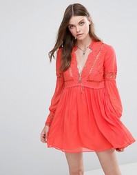 Платье с кружевными вставками Free People Dreamland - Коралловый