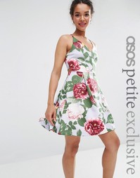 Платье для выпускного с бретельками и цветочным принтом ASOS PETITE