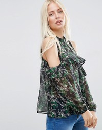 Топ с открытыми плечами и оборками ASOS - Мульти