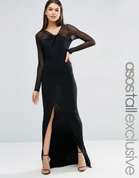 Платье макси с сетчатой вставкой ASOS TALL - Черный
