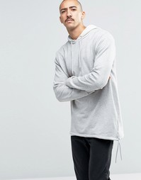 Oversize-худи с капюшоном и кромкой на шнурке ASOS - Серый меланж
