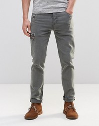 Серые эластичные джинсы слим с потертостями ASOS - Серый