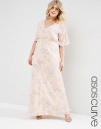 Платье макси с розами ASOS CURVE WEDDING - Телесный