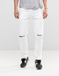 Белые эластичные джинсы с рваными коленями ASOS - Белый