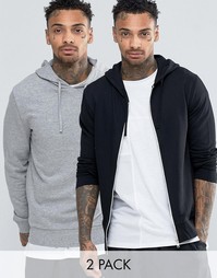 Комплект из 2 худи (черный/ серый меланж) ASOS СКИДКА 15%