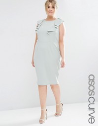 Облегающее платье с оборкой ASOS CURVE - Зеленый шалфей