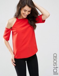 Топ из крепа с открытыми плечами и высокой горловиной ASOS TALL