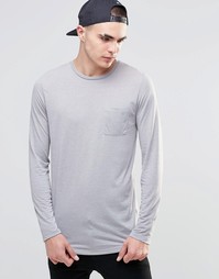 Удлиненный серый лонгслив из смеси льна с асимметричным краем ASOS