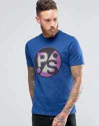 Футболка цвета индиго с большим принтом PS Paul Smith