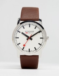 Часы с коричневым кожаным ремешком Mondaine 41 мм - Коричневый