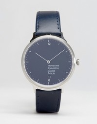 Серебристые часы с темно-синим ремешком Mondaine Helvetica No1 38mm