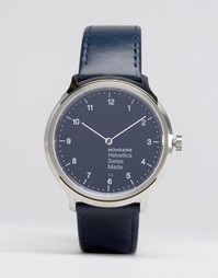 Классические часы с темно-синим ремешком Mondaine Helvetica No1 40mm