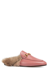 Кожаные слиперы с мехом Gucci