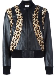 куртка-бомбер с леопардовыми панелями Saint Laurent