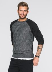 Пуловер с трикотажными рукавами и спинкой Slim Fit (черный) Bonprix