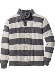 Пуловер Regular Fit с воротником с отделкой из искусственного меха (синий джинсовый/белый в полоск) Bonprix