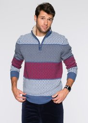 Пуловер Regular Fit с высоким воротом на молнии (синий/цвет белой шерсти/красны) Bonprix