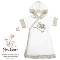 Крестильное платье с капюшоном, тесьма, р-р 80, NewBorn, белый
