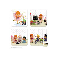 Набор из 4-х пазлов в квадратном чемоданчике "Фея", 6*9*12*16 деталей, Janod