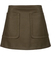 Шерстяная мини-юбка А-силуэта с накладными карманами No. 21